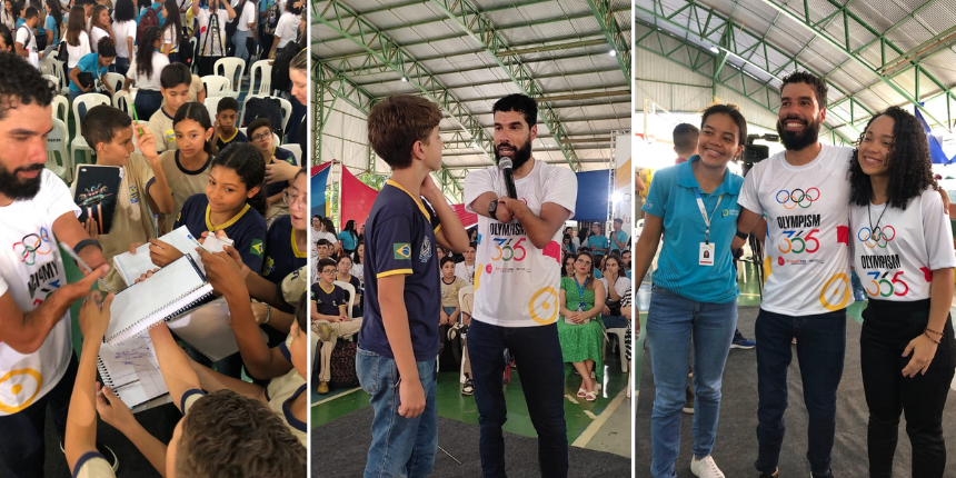 Daniel Dias interagindo com jovens no evento do Olympism365